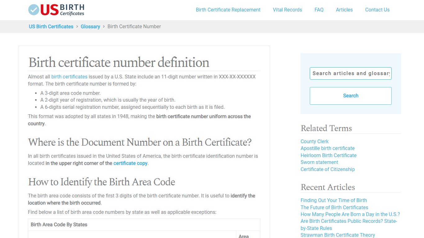 Birth Certificate Number Definition - US Birth Certificates